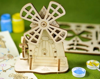 Lasercut Windmill Mill Model Decorative Wooden 3D Toy Plan 3 mm SVG CDR DXF Ai Pdf Files