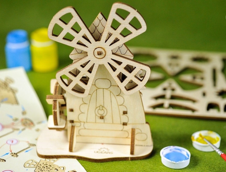 Lasercut Windmill Mill Model Decorative Wooden 3D Toy Plan 3 mm SVG CDR DXF Ai Pdf Files image 1