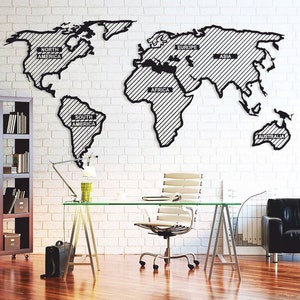 Lasercut decorativo mundo mapa vector arte madera metal pared decoración Cnc corte Ai DXF SVG CDR archivos