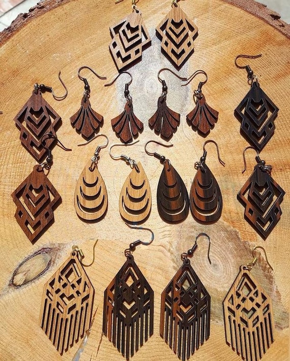 Lasercut Earring Models Special Design Wooden Handmade Jewelry