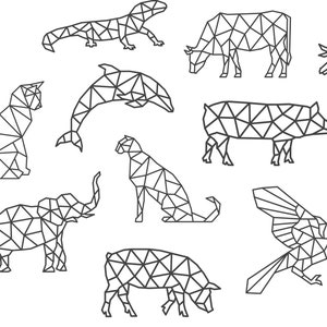 Lasercut Poligonal Geométrico Animal Pet Set Decoración de pared Vector Art Pack Archivos SVG EPS CDR