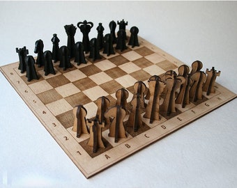 Laser Cut Wooden Chessboard And 3D Pieces SVG CDR File