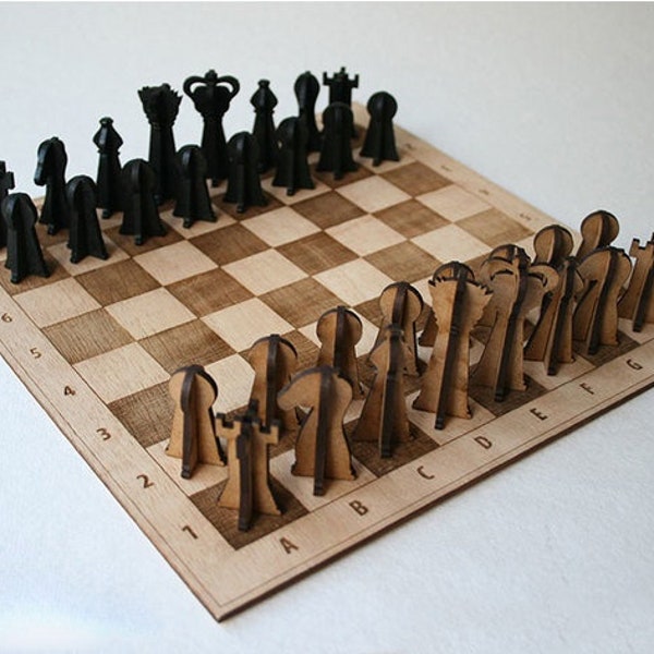 Laser Cut Wooden Chessboard And 3D Pieces SVG CDR File