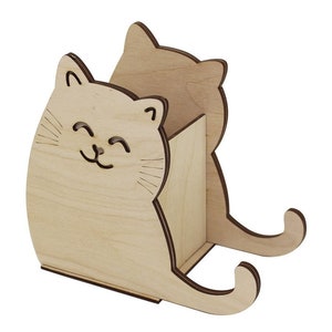 Laser Cut Cat Pencil Holder Desk Organizer Wooden Design 3mm SVG CDR File