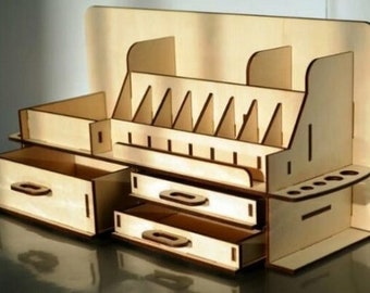 Laser Cut Wooden Desk Organizer With Drawer Storage Box 4 mm DXF SVG Files