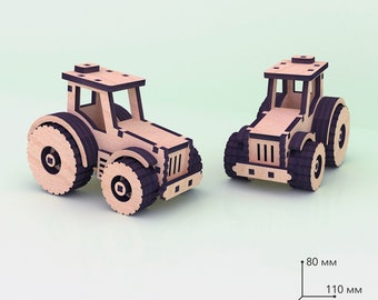 Laser Cut Wooden Toy Tractor Model 4mm Ai CDR SVG File