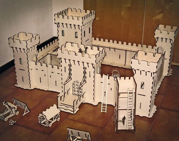 Laser Cut Castle Under Attack Kids Toys 6 mm 3D Model Plan Wooden Toy CDR DXF SVG File