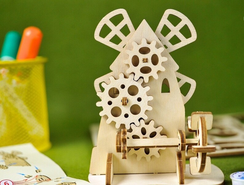 Lasercut Windmill Mill Model Decorative Wooden 3D Toy Plan 3 mm SVG CDR DXF Ai Pdf Files image 2