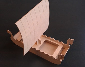 Lasercut Viking Ship Barco Modèle 3D en bois 1,5 mm SVG DXF Fichiers CNC Routeur Téléchargement instantané