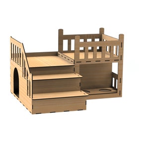 Lasergeschnittenes Haustierhaus aus Holz für Katzen und Hunde, Modell 6 mm Plan SVG DXF-Datei