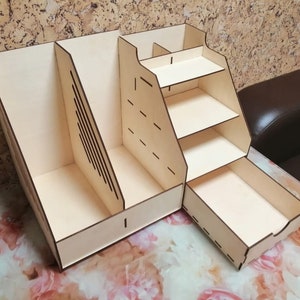 Laser Cut Wooden Desk Organizer With Drawers Pen Holder Storage Box 4 mm CDR SVG DXF Pdf Ai Eps Files