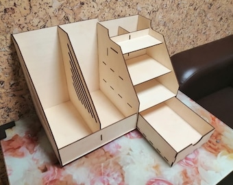Laser Cut Wooden Desk Organizer With Drawers Pen Holder Storage Box 4 mm CDR SVG DXF Pdf Ai Eps Files