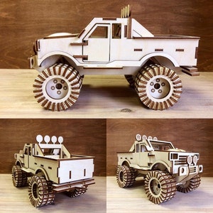 Lasercut Pickup Truck Wooden Puzzle Toy 3 mm Vector Art Cnc Cut SVG CDR Eps DXF Ai Pdf Files