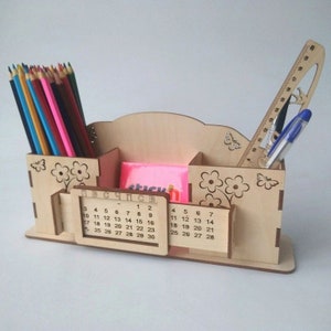 Laser Cut Desk Organizer With Calendar Pen Holder 3.5 mm SVG CDR File