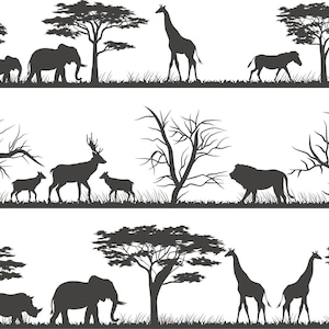 Lasercut Safari Wild Life Natura Animali Savannah Silhouette Vector Art Pack Decorazione da parete File SVG CDR EPS