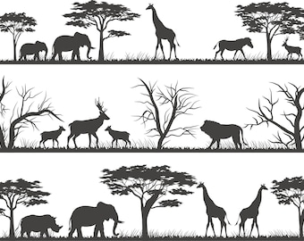 Lasercut Safari Wild Life Nature Animals Savannah Silhouette Vector Art Pack Wall Decoration SVG CDR EPS Files