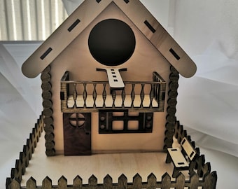 Laser Cut Bird House Wooden Unique Decorative Pet Nest 3 mm SVG CDR File