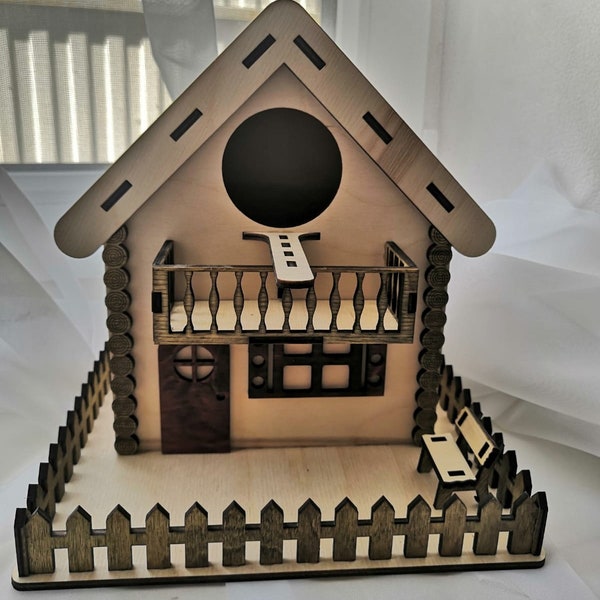 Laser Cut Bird House En Bois Unique Décoratif Pet Nest 3 mm SVG CDR Fichier