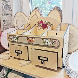 Laser Cut Wooden Desk Organizer With Drawers Pen Holder Storage Box 6 mm CDR SVG DXF Pdf Ai Eps Files