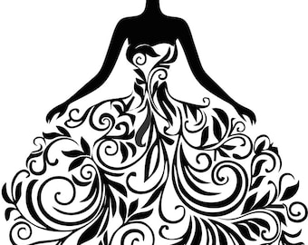 Lasercut Wedding Dress Bridal Gown Vector Art Wall Decoration DXF SVG Files