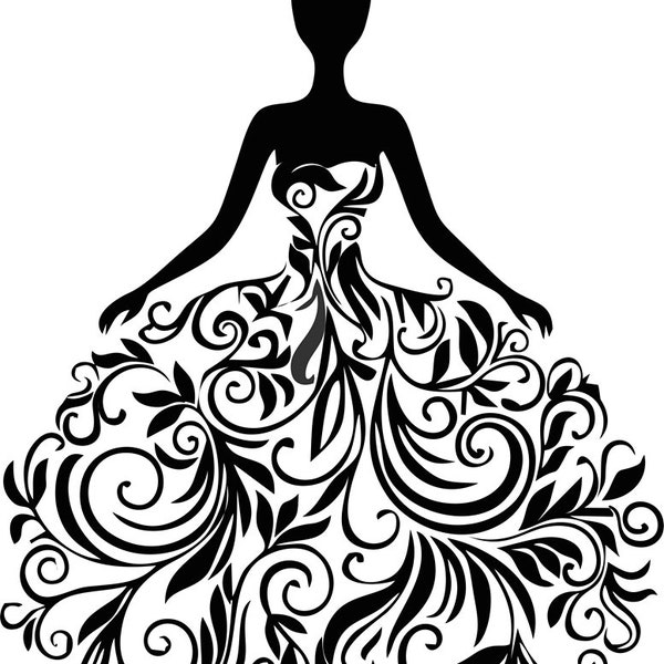 Lasercut Wedding Dress Bridal Gown Vector Art Wall Decoration DXF SVG Files