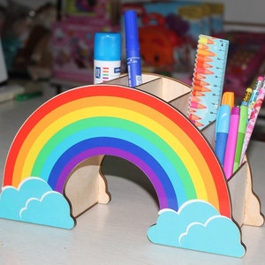 Laser Cut Rainbow Desk Organizer Model Wooden Pencil Holder 3 mm Plan SVG CDR File