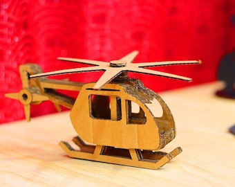 Lasercut Helicopter Model Cardboard 3D Toy Plan SVG DXF Files