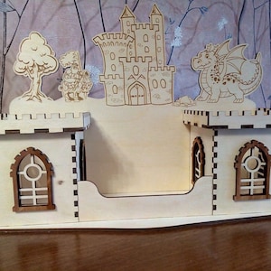 Laser Cut Pen Holder Design Wooden Desk Organizer Plan For Kids Castle Dragon Tree Horse Model 4 mm CDR SVG DXF Pdf Ai Eps Files