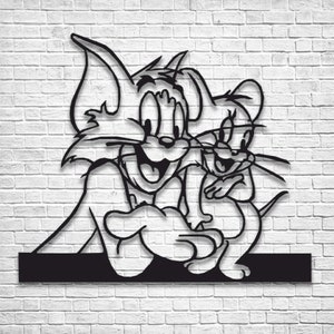 Lasergesneden kat en muis wanddecoratie houten metalen vectorkunst CNC-gesneden Ai DXF SVG CDR-bestanden