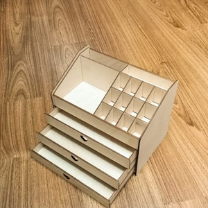 Lasercut Schreibtisch Organizer Stifthalter mit Schublade Cnc Fräser geschnitten 3 mm CDR SVG DXF Pdf Ai Eps-Dateien