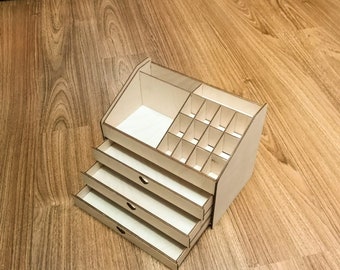 Lasercut Desk Organizer Pen Holder With Drawer Cnc Router Cut 3 mm CDR SVG DXF Pdf Ai Eps Files