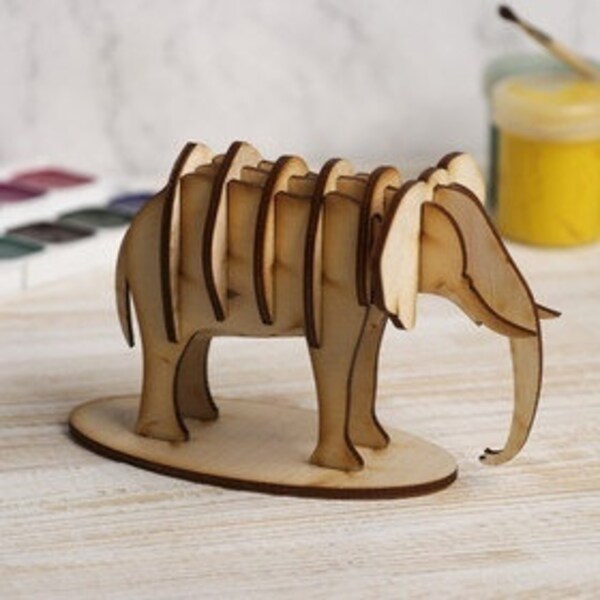 Laser Cut Elephant 3D Model Plan Wooden Toy 3 mm CDR File