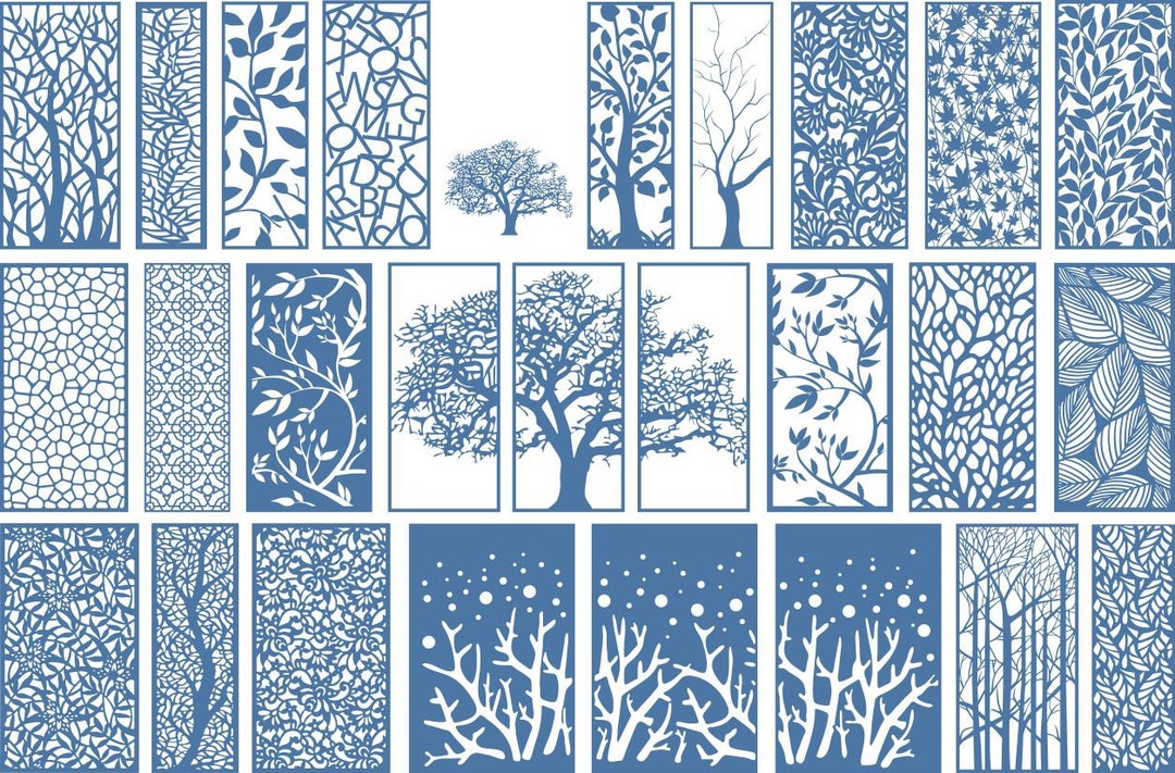 Laser Cut 27 Floral Tree Plant Panel Screen Design Pack Vector Art Set ...