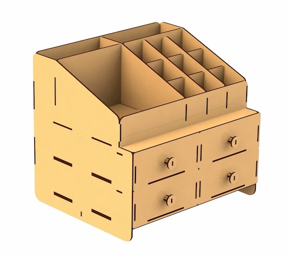 Laser Cut Wooden Desktop Organizer Storage Box With Drawer 2.25 Mm