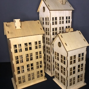 Laser geschnitten Retro Gebäude Stadt Vintage Haus 3D Modell Plan Holzspielzeug 4 mm SVG CDR Datei