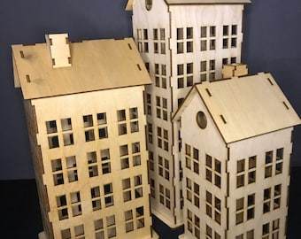 Laser Cut Retro Building Town Or City Vintage House 3D Model Plan Wooden Toy 4 mm SVG CDR File