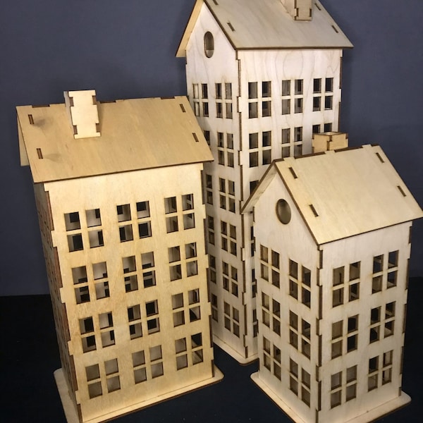 Laser Cut Retro Building Town Or City Vintage House 3D Model Plan Wooden Toy 4 mm SVG CDR File