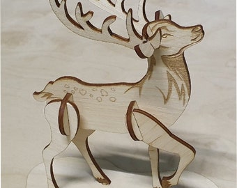 Laser Cut Christmas Deer Wooden 3D Decor 4mm Plywood SVG CDR File