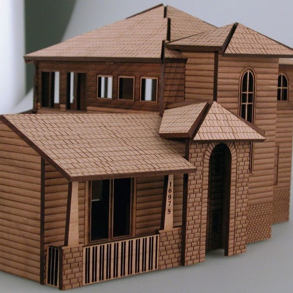 Lasercut Wooden Architectural House Modelo 3D Puzzle 0.12 "SVG CDR Archivos