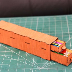 Lasercut Pencil Holder Desk Organizer Wooden Pen Case Design 3mm SVG DXF File
