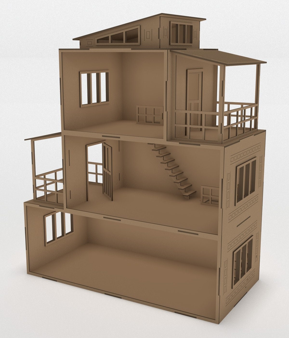Laser Cut Wooden Modern Dollhouse Model 3D House Plan 3mm SVG CDR File