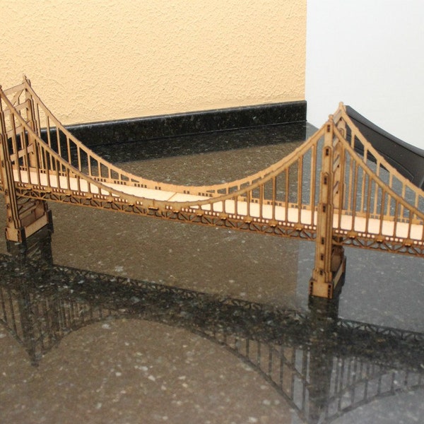 Lasercut Bridge Model Golden Gate San Francisco 3D Wooden Puzzle Toy 4 mm CDR SVG Files