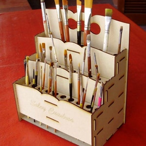 Lasercut Desk Organizer For Painter Painting Brush Holder Plan Wooden Plywood 3 mm SVG CDR DXF Ai Pdf Eps Files