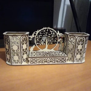 Laser Cut Life Tree Desk Organizer Pen Holder 3 mm Wooden SVG DXF File