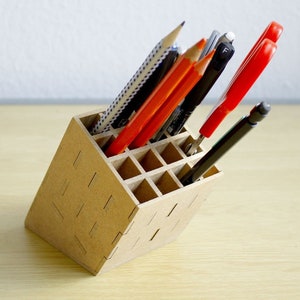 Laser Cut Simple Pen Holder Design Wooden Desk Organizer Plan Model 3 mm CDR SVG DXF Pdf Ai Eps Files