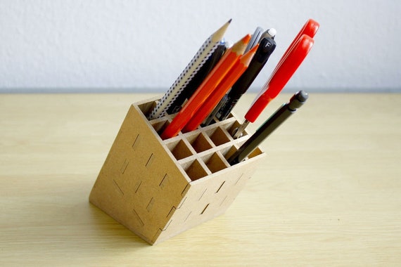 Laser Cut Simple Pen Holder Design Wooden Desk Organizer Plan