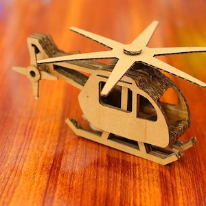 Lasercut Helicóptero Modelo Cartón 3D Toy Plan SVG DXF Archivos