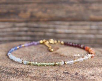 Anklet: 7 Chakra 3mm Faceted, Meditation Bohemian Yoga, Balance power protection calm