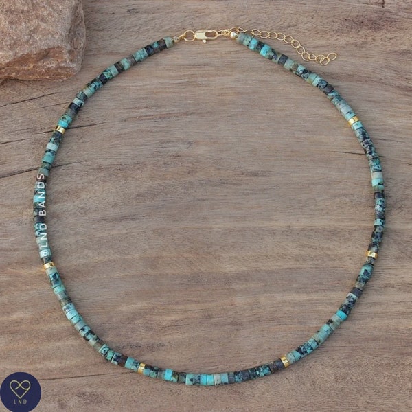 African Turquoise Beaded Necklace - Minimalist Boho Style Dainity