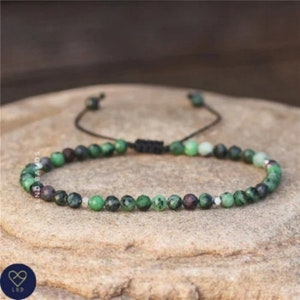 Epidote Gemstone Bead Bracelet - Adjustable Tibetan Bead, Minimalist Yoga Jewellery